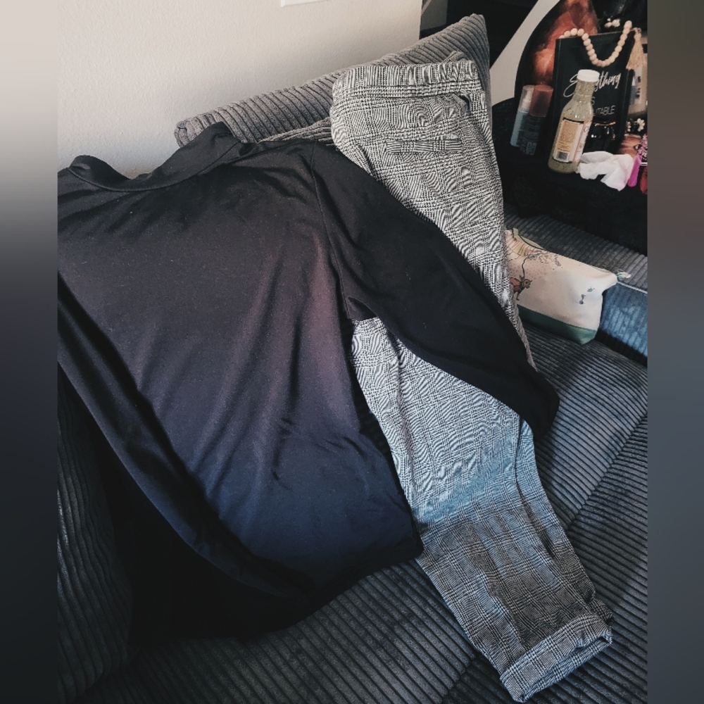 Black Long Sleeve Top & Plaid Paints